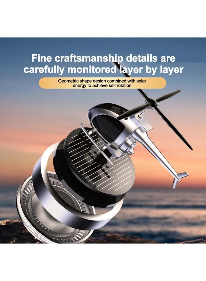 Solar Powered Rotating Helicopter Car Air Freshener - Aluminum Alloy Dashboard Aromatherapy Ornament - Silent Propeller Rotation with Essential Oil & Wood Diffuser for Fresh Fragrance - Image 1
